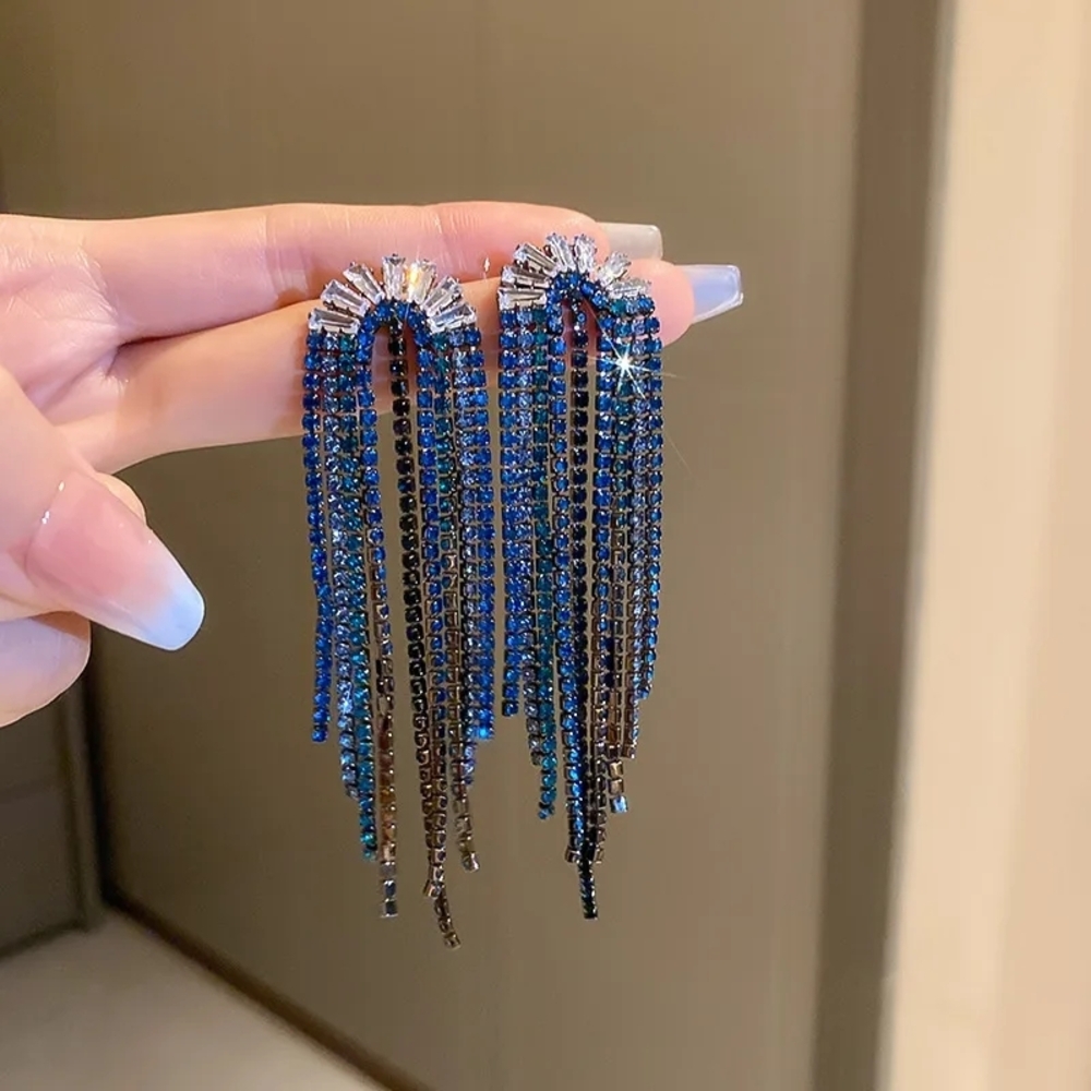 Elegant Blue and Black Dangle Earrings